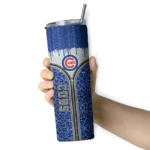 personalized chicago cubs sparkle drip blue skinny tumbler best selling 1.webp