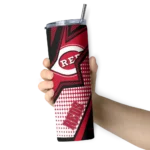 personalized cincinnati reds web stripes red white skinny tumbler best selling.webp