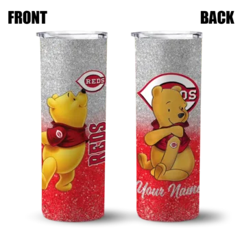 personalized cincinnati reds winnie the pooh red gray skinny tumbler fashion forward.webp
