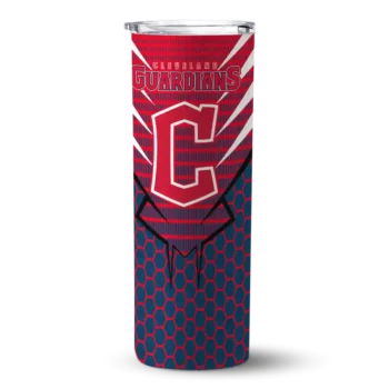 personalized cleveland guardians chevron stripes navy blue skinny tumbler best selling.webp