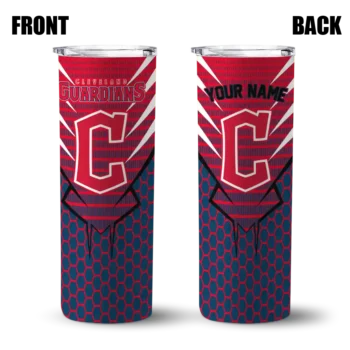 personalized cleveland guardians chevron stripes navy blue skinny tumbler fashion forward.webp