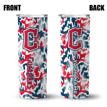 personalized cleveland guardians claw marks navy blue white skinny tumbler fashion forward.webp
