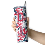 personalized cleveland guardians claw marks navy blue white skinny tumbler best selling.webp