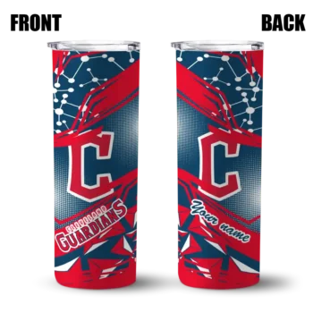 personalized cleveland guardians helmet clash navy blue skinny tumbler fashion forward.webp