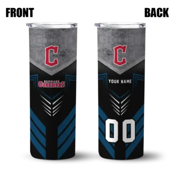 personalized cleveland guardians hexagon honeycomb navy blue black skinny tumbler fashion forward.webp