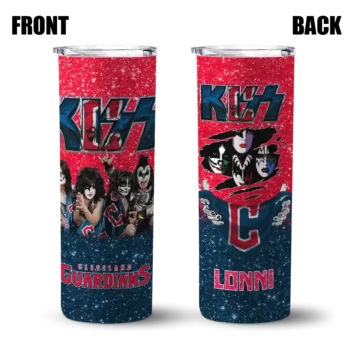 personalized cleveland guardians kiss band red skinny tumbler fashion forward.webp