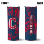 personalized cleveland guardians metallic grid navy blue skinny tumbler best selling.webp