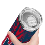 personalized cleveland guardians metallic grid navy blue skinny tumbler best selling.webp