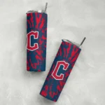 personalized cleveland guardians metallic grid navy blue skinny tumbler best selling.webp