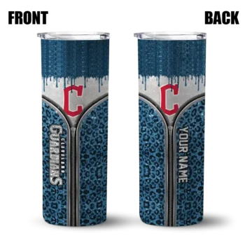 personalized cleveland guardians sparkle drip navy blue skinny tumbler fashion forward.webp