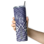 personalized colorado rockies monogram burst blue white skinny tumbler best selling.webp