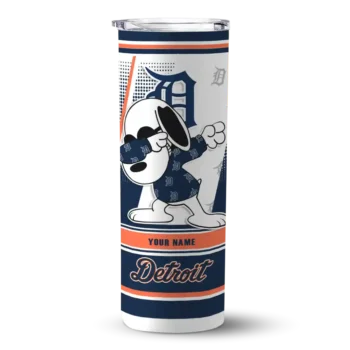personalized detroit tigers snoopy dog navy white skinny tumbler best selling.webp