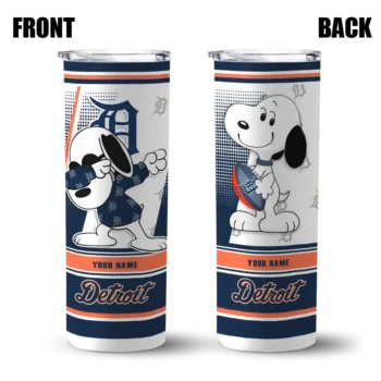 personalized detroit tigers snoopy dog navy white skinny tumbler fashion forward.webp