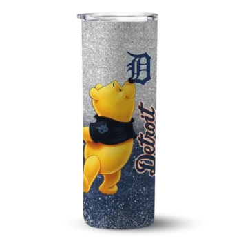 personalized detroit tigers winnie the pooh navy gray skinny tumbler best selling.webp