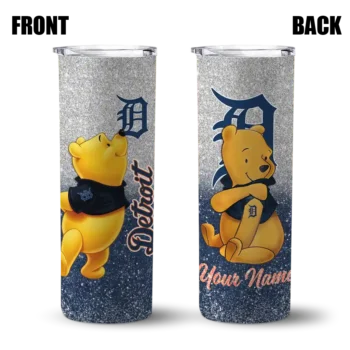 personalized detroit tigers winnie the pooh navy gray skinny tumbler fashion forward.webp
