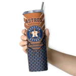 personalized houston astros chevron stripes blue skinny tumbler best selling.webp