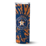 personalized houston astros metallic grid blue skinny tumbler best selling.webp