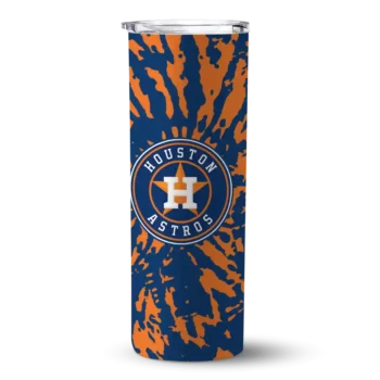 personalized houston astros metallic grid blue skinny tumbler best selling.webp