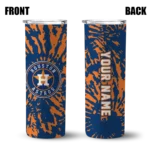 personalized houston astros metallic grid blue skinny tumbler best selling.webp