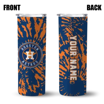 personalized houston astros metallic grid blue skinny tumbler fashion forward.webp
