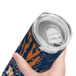 personalized houston astros metallic grid blue skinny tumbler best selling.webp