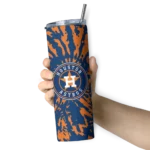 personalized houston astros metallic grid blue skinny tumbler best selling.webp