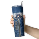 personalized houston astros sparkle drip blue skinny tumbler best selling.webp