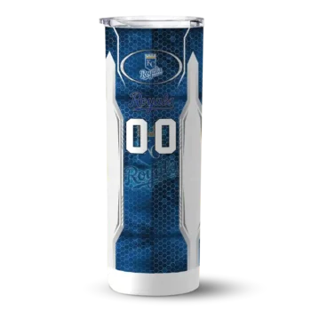 personalized kansas city royals stacked diamond royal blue skinny tumbler best selling.webp