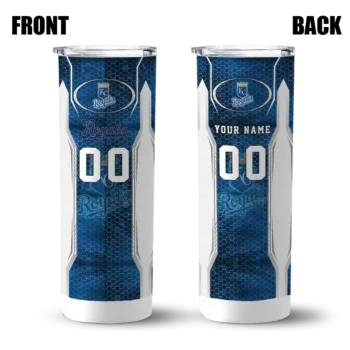 personalized kansas city royals stacked diamond royal blue skinny tumbler fashion forward.webp