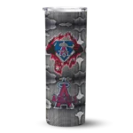 personalized los angeles angels chevron v blue gray skinny tumbler best selling.webp
