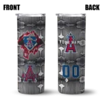 personalized los angeles angels chevron v blue gray skinny tumbler best selling.webp