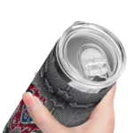 personalized los angeles angels chevron v blue gray skinny tumbler best selling.webp