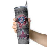 personalized los angeles angels chevron v blue gray skinny tumbler best selling.webp
