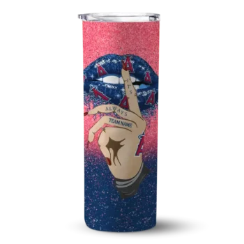 personalized los angeles angels sparkle lips blue skinny tumbler best selling.webp