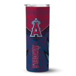 personalized los angeles angels spiral burst print blue skinny tumbler best selling.webp