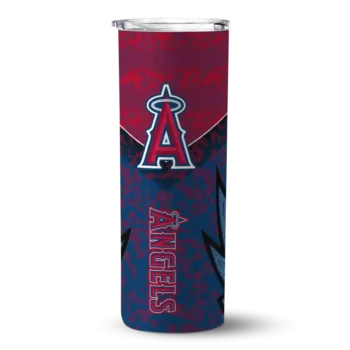 personalized los angeles angels spiral burst print blue skinny tumbler best selling.webp