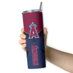 personalized los angeles angels spiral burst print blue skinny tumbler best selling.webp