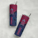 personalized los angeles angels spiral burst print blue skinny tumbler best selling.webp