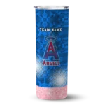 personalized los angeles angels starburst tiles blue skinny tumbler best selling.webp
