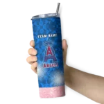 personalized los angeles angels starburst tiles blue skinny tumbler best selling.webp