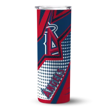 personalized los angeles angels web stripes blue white skinny tumbler best selling.webp
