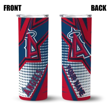 personalized los angeles angels web stripes blue white skinny tumbler fashion forward.webp