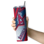 personalized los angeles angels web stripes blue white skinny tumbler best selling.webp