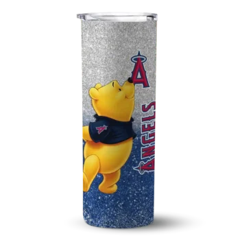 personalized los angeles angels winnie the pooh blue gray skinny tumbler best selling.webp