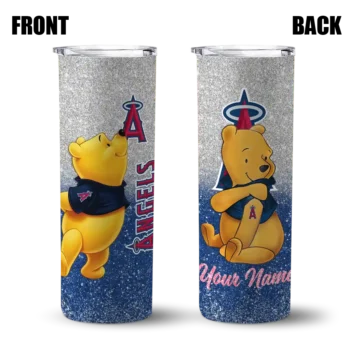 personalized los angeles angels winnie the pooh blue gray skinny tumbler fashion forward.webp
