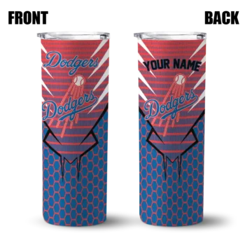 personalized los angeles dodgers chevron stripes blue skinny tumbler fashion forward.webp