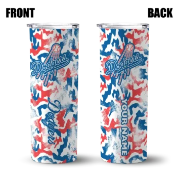 personalized los angeles dodgers claw marks blue white skinny tumbler fashion forward.webp
