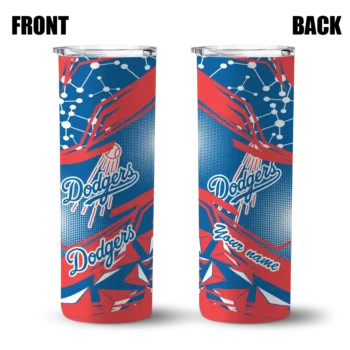 personalized los angeles dodgers helmet clash blue skinny tumbler fashion forward.webp