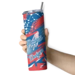 personalized los angeles dodgers helmet clash blue skinny tumbler best selling.webp