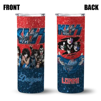 personalized los angeles dodgers kiss band red skinny tumbler fashion forward.webp